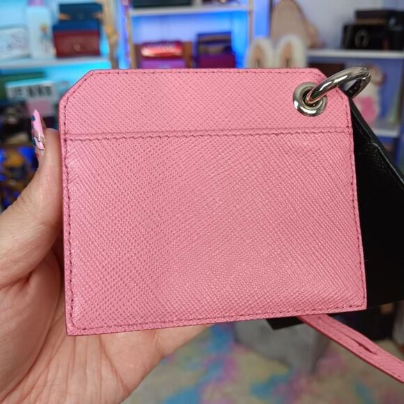 NIB PRADA Pink/Black Saffiano Leather Puppy Key Charm Card Holders Set $550 - Picture 4 of 13